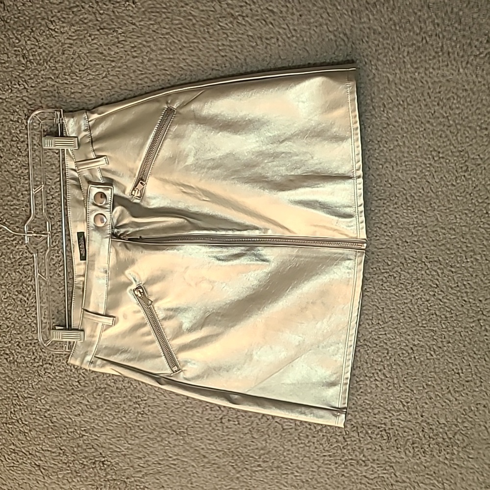 NWT Women's Wild Fable Silver Vegan Leather Moto Mini Skirt Size 8 SKU 035